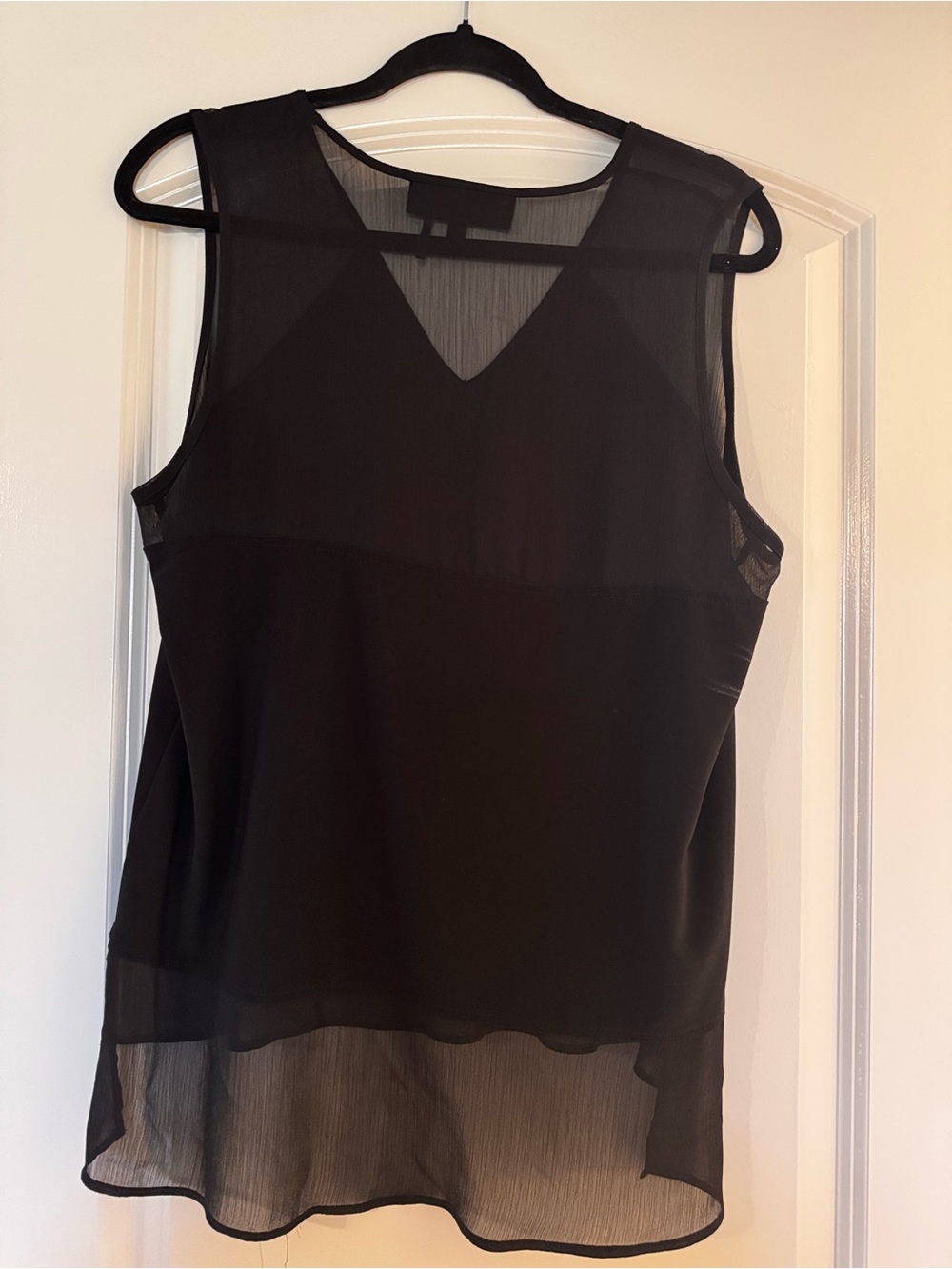 Black Sleeveless V-Neck Chiffon Overlay Top by DKNY - Picture 2 of 4
